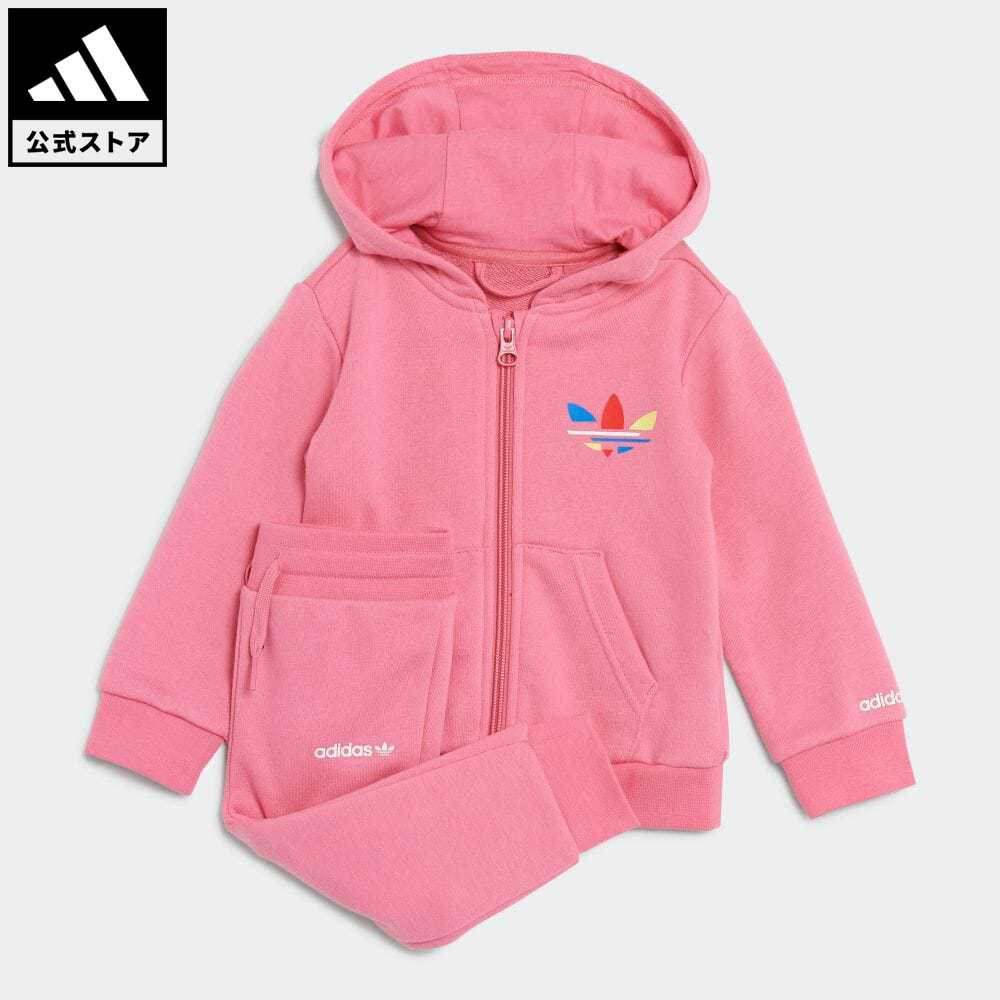【公式】アディダス adidas 返品可 アディカラー フルジップ パーカー セットアップ オリジナルス キッズ／子供用 ウェア・服 セットアップ ジャージ ピンク H25230 上下のサムネイル
