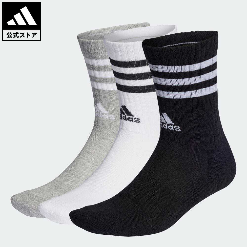 【公式】アディダス adidas 返品可 スリーストライプス クッション クルー ソックス 3足組 メンズ レディース アクセサリー ソックス・靴下 クルーソックス グレー IC1323