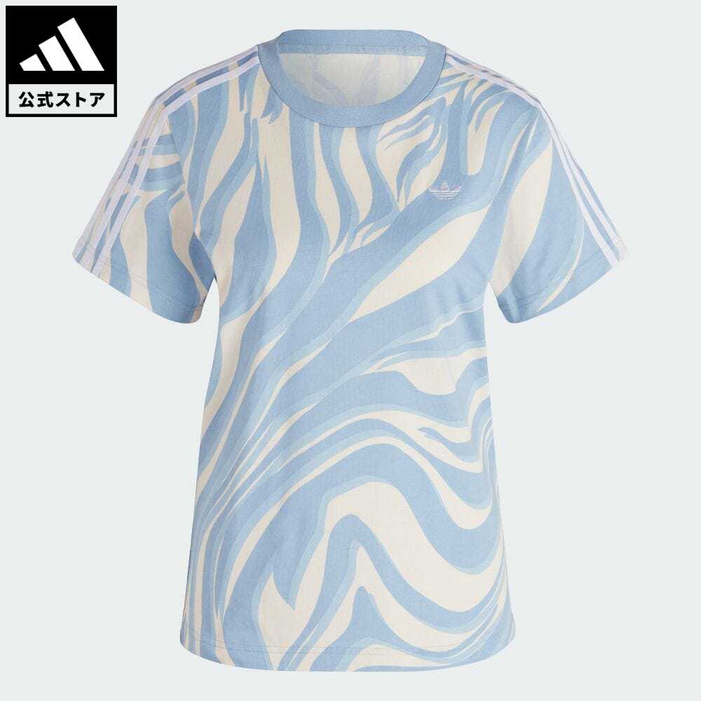 【公式】アディダス adidas 返品可 アブストラクト 総柄アニマルプリント Tシャツ オリジナルス レディース ウェア・服 トップス Tシャツ 青 ブルー IJ8193 半袖のサムネイル