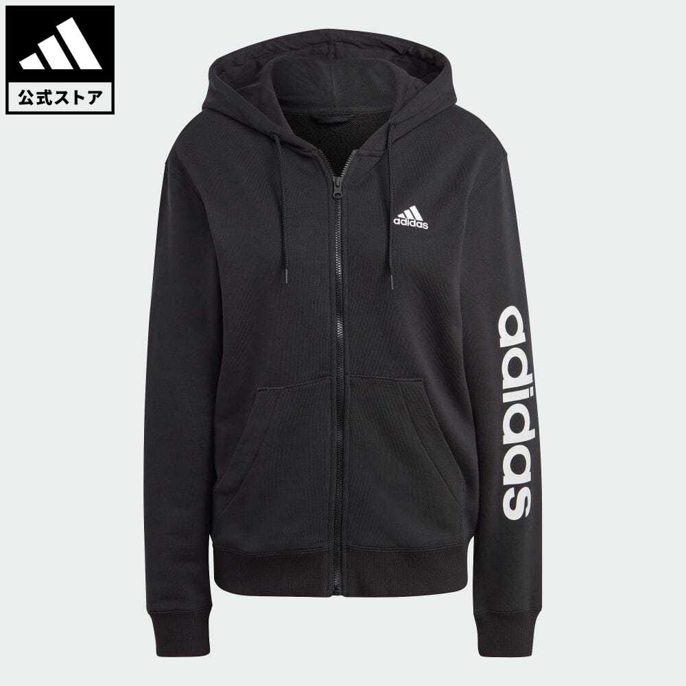 【公式】アディダス adidas 返品可 エッセンシャルズ リニア フルジップ フレンチテリーパーカー スポーツウェア レディース ウェア 服 トップス パーカー(フーディー) ジャージ 黒 ブラック IC6863 トレーナー