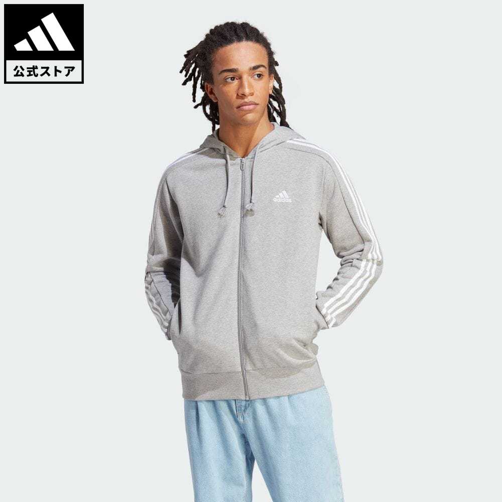 【20 OFFクーポン対象 5/17 10:00〜5/20 23:59】【公式】アディダス adidas 返品可 エッセンシャルズ フレンチテリー スリーストライプス フルジップ パーカー スポーツウェア メンズ ウェア 服 トップス パーカー(フーディー) ジャージ グレー IC9833 トレーナー p0517