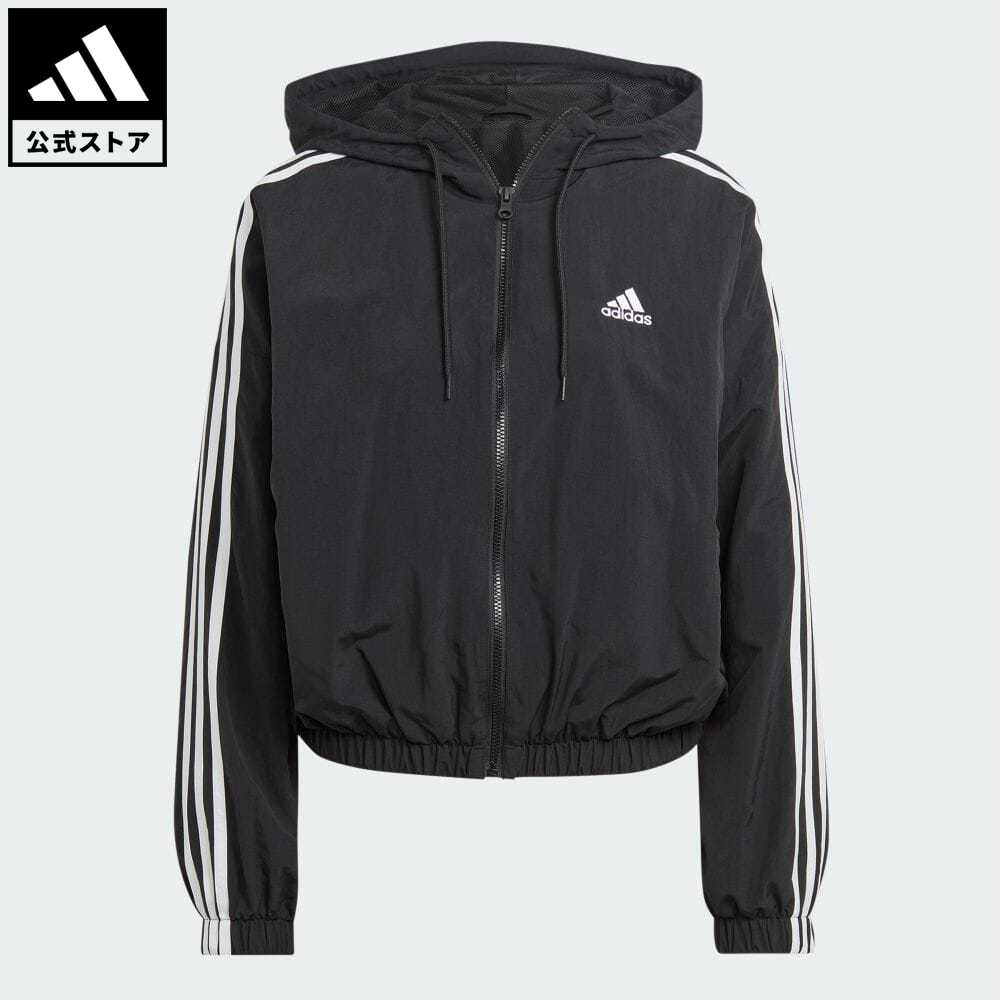 【公式】アディダス adidas 返品可 エッセンシャルズ スリーストライプス ウーブン ウインドブレーカー スポーツウェア レディース ウェア・服 アウター ウインドブレーカー 黒 ブラック HT3399