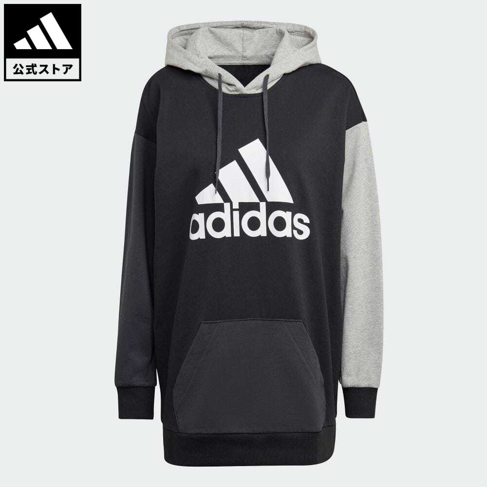 【60%OFF】 【公式】アディダス adidas 返品可 エッセンシャルズ カラーブロック ロゴ オーバーサイズパーカー スポーツウェア レディース ウェア・服 トップス パーカー(フーディー) スウェット（トレーナー） 黒 ブラック HC8827 トレーナー p1204のサムネイル