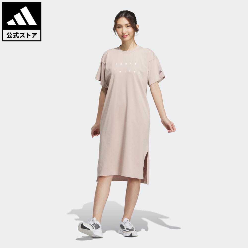 【公式】アディダス adidas 返品可 ワーディング ルーズフィット シングルジャージー Tシャツワンピース スポーツウェア レディース ウェア・服 オールインワン ワンピース ブラウン IA5252のサムネイル