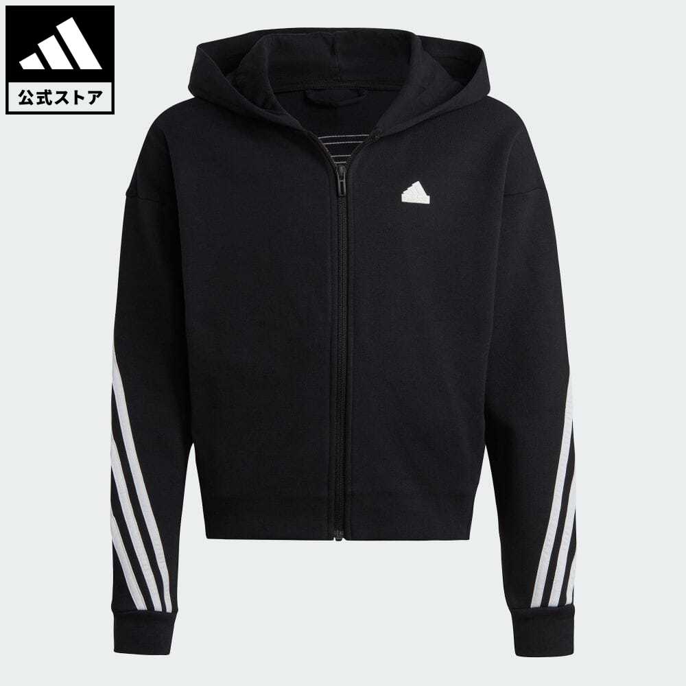 【20%OFF 6/4-6/11】【公式】アディダス adidas 返品可 フューチャーアイコン スリーストライプス フルジップパーカー スポーツウェア キッズ／子供用 ウェア・服 トップス パーカー(フーディー) ジャージ 黒 ブラック IC0118 トレーナー