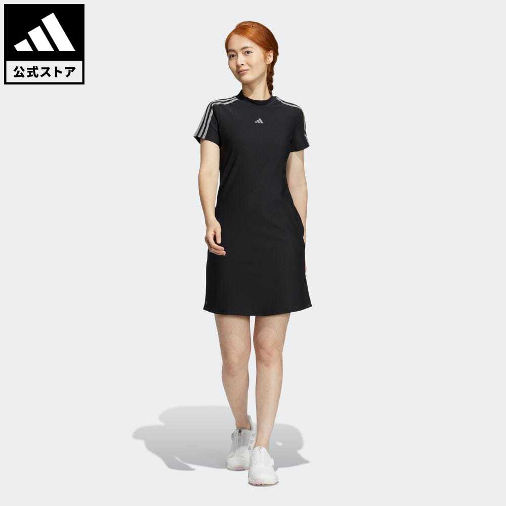 【公式】アディダス adidas 返品可 ゴルフ スリーストライプス 半袖モックネックワンピース レディース ウェア・服 オールインワン ワンピース 黒 ブラック HS8987 Gnot