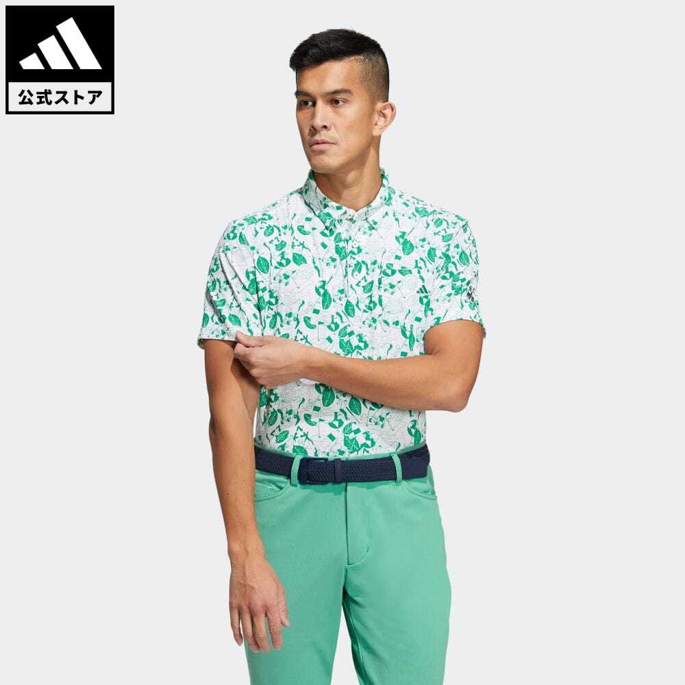 【公式】アディダス adidas 返品可 ゴルフ PLAY GREEN サッカープリント 半袖ボタンダウンシャツ メンズ ウェア 服 トップス ポロシャツ 白 ホワイト HS9054 Gnot