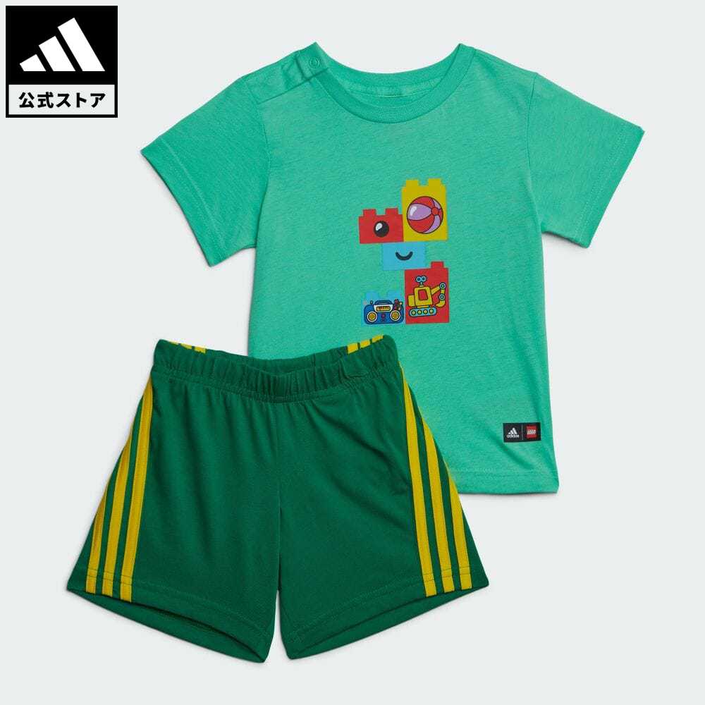 【公式】アディダス adidas 返品可 adidas LEGOプレー Tシャツ & ショーツ セットアップ スポーツウェア キッズ／子供用 ウェア・服 セットアップ 緑 グリーン HS1149 上下