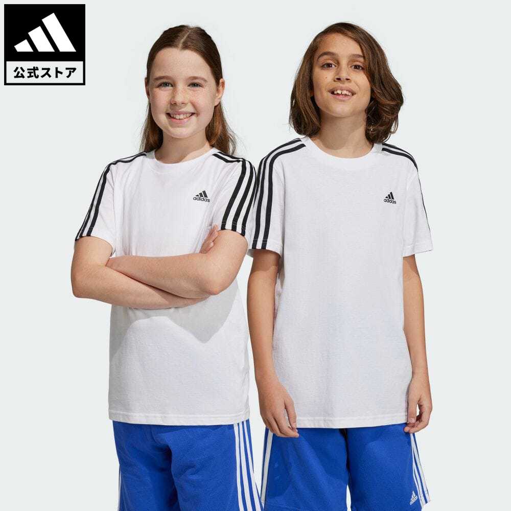 【20%OFFクーポン対象 08/24 00:00〜08/25 23:59】【公式】アディダス adidas 返品可 エッセンシャルズ スリーストライプス コットン半袖Tシャツ スポーツウェア キッズ／子供用 ウェア・服 トップス Tシャツ 白 ホワイト IC0605 半袖のサムネイル