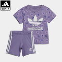 【公式】アディダス adidas 返品可 フローラルTシャツ&ショーツ上下セット オリジナルス キッズ／子供用 ウェア・服 セットアップ 紫 パープル IC8758 上下