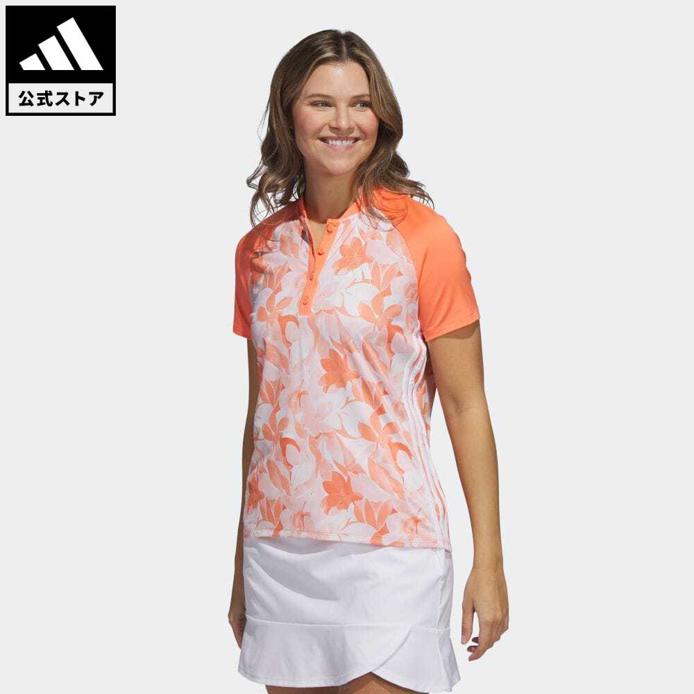 【公式】アディダス adidas 返品可 ゴルフ エナジーフラワープリント 半袖ボタンスタンドカラーシャツ レディース ウェア・服 トップス ポロシャツ オレンジ IB4532 Gnot