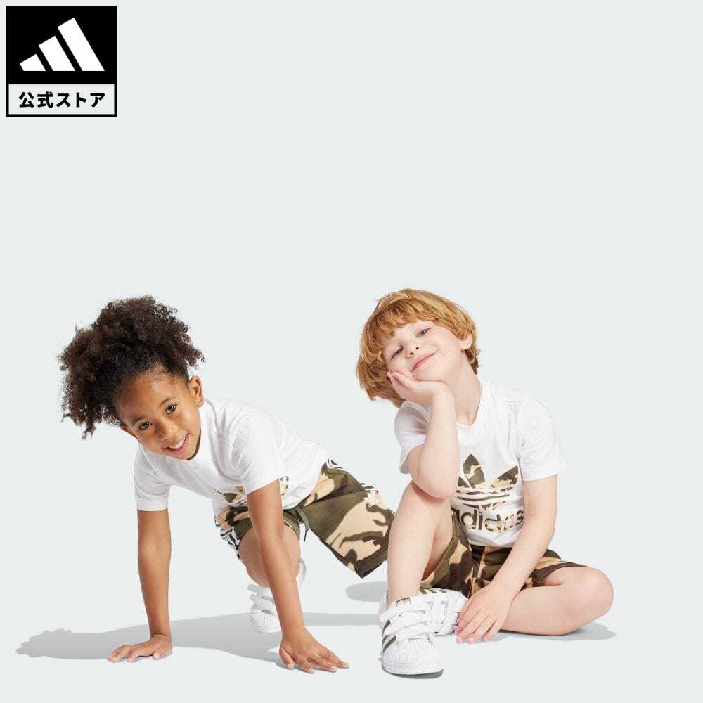 【公式】アディダス adidas 返品可 カモ ショーツ＆Tシャツ セットアップ オリジナルス キッズ／子供用 ウェア・服 セットアップ 白 ホワイト IC2132 上下のサムネイル