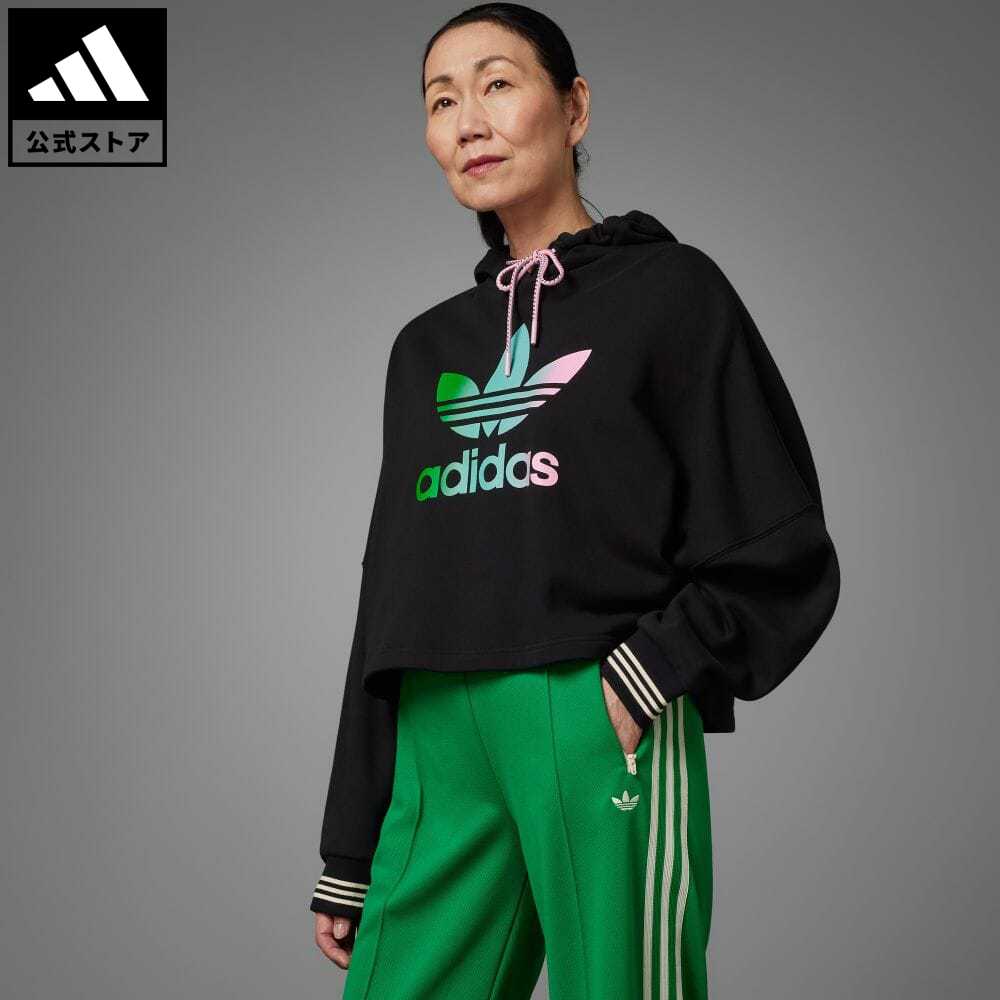 【公式】アディダス adidas 返品可 アディカラー 70s クロップド パーカー オリジナルス レディース ウェア・服 トップス パーカー(フーディー) スウェット（トレーナー） 黒 ブラック IK7864 トレーナーのサムネイル