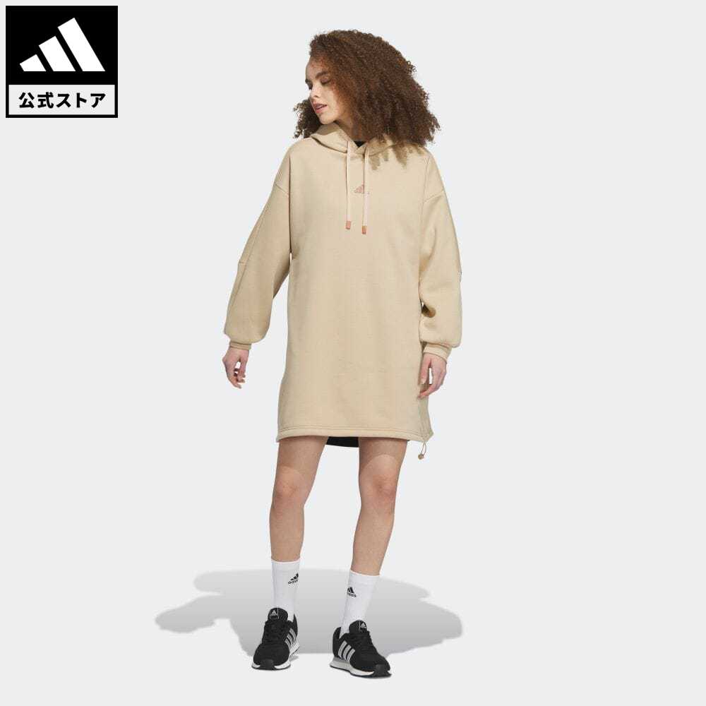 【20%OFFクーポン対象 5/9 10:00〜5/13 23:59】【公式】アディダス adidas 返品可 ワーディング ルーズフィット フリース フード付きチュニック スポーツウェア レディース ウェア・服 オールインワン ワンピース ベージュ IK9890のサムネイル