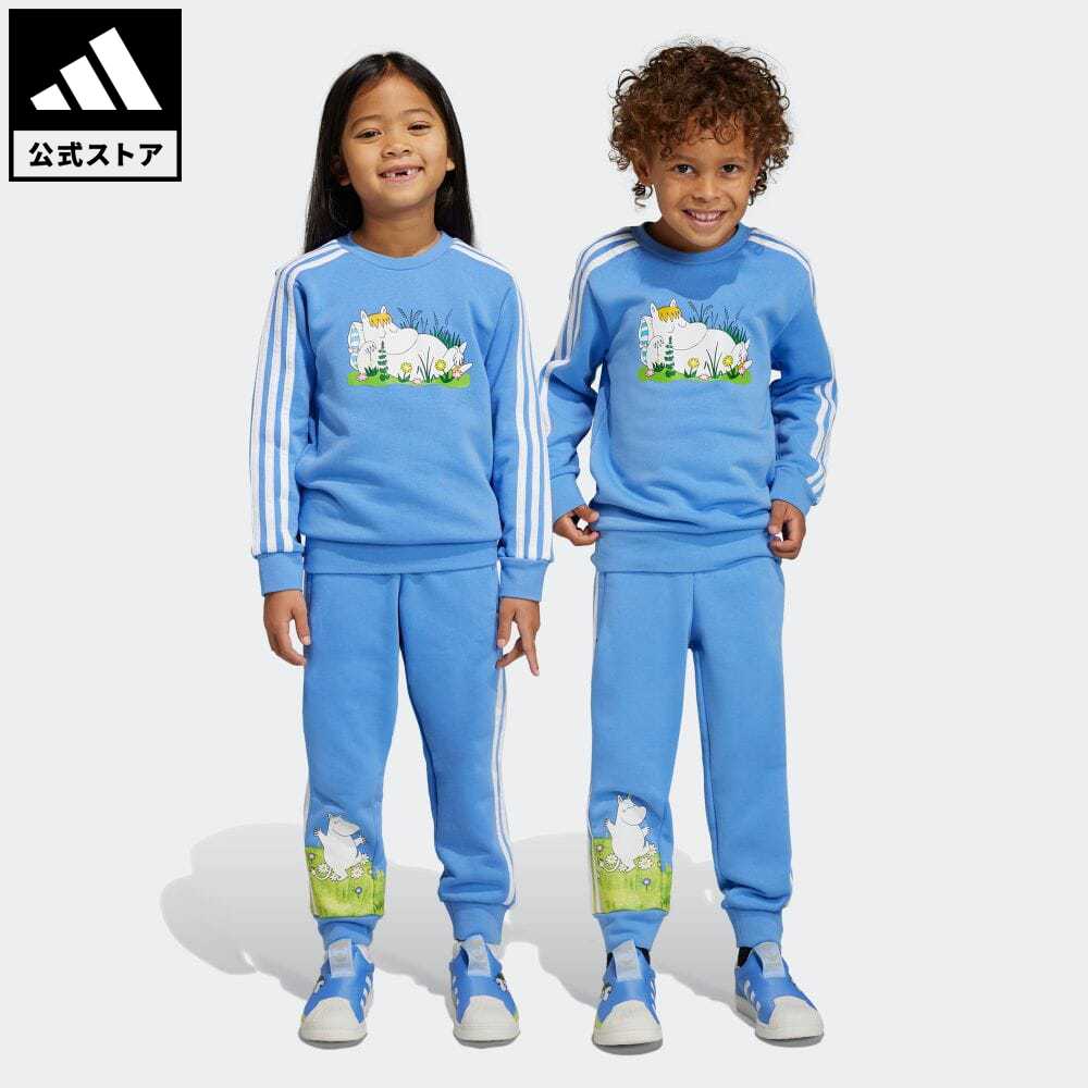 【20%OFFクーポン対象 11/16 10:00〜11/21 23:59】【公式】アディダス adidas 返品可 アディダス オリジナルス × ムーミン クルーネック セットアップ オリジナルス キッズ／子供用 ウェア・服 セットアップ 青 ブルー IC5634 上下のサムネイル