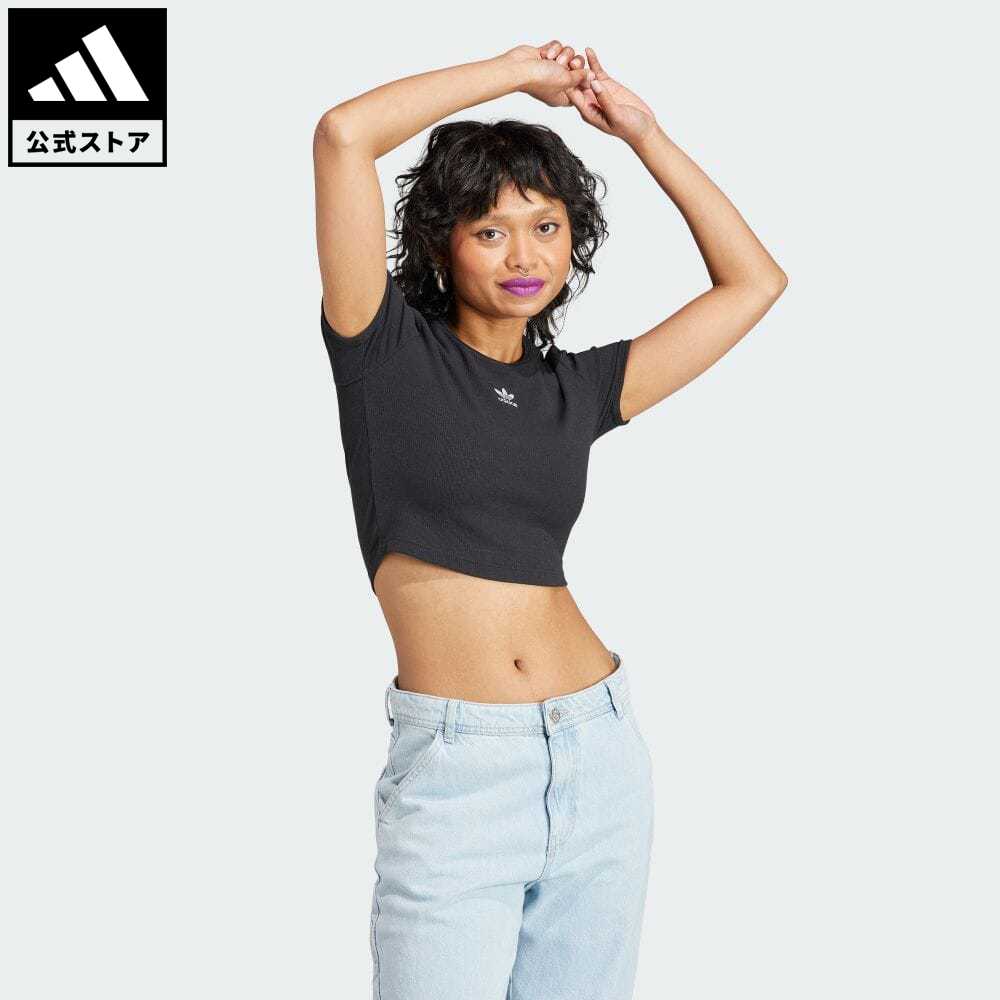 【公式】アディダス adidas 返品可 エッセンシャルズ リブ Tシャツ オリジナルス レディース ウェア・服 トップス Tシャツ 黒 ブラック II8057 半袖 p0517