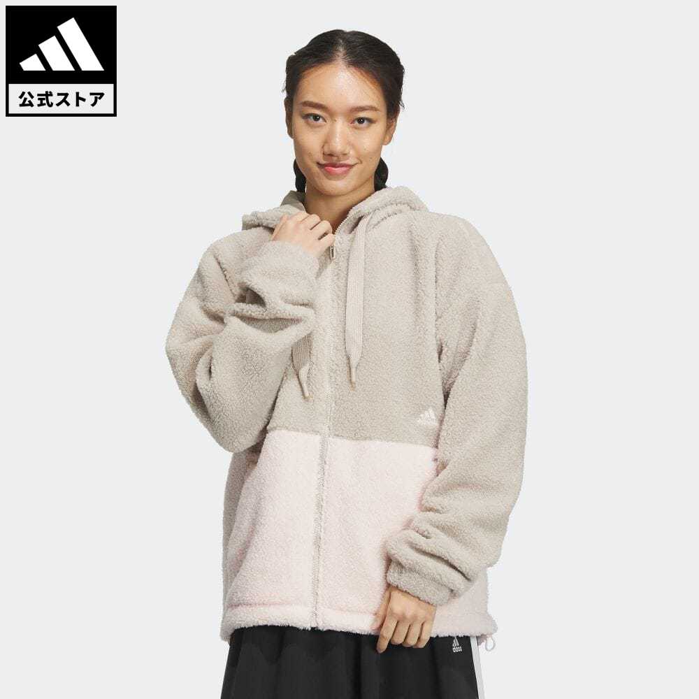 【47 OFF 6/4-6/11】【公式】アディダス adidas 返品可 カラーブロック ルーズフィット ボア フルジップジャケット スポーツウェア レディース ウェア 服 アウター ジャケット ベージュ IK9863 上着