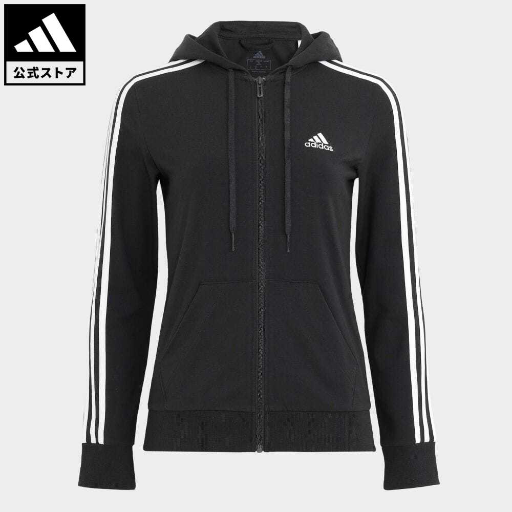 【50%OFFクーポン対象 11/16 10:00〜11/21 23:59】【公式】アディダス adidas 返品可 エッセンシャルズ シングルジャージー スリーストライプス フルジップパーカー スポーツウェア レディース ウェア・服 トップス パーカー(フーディー) ジャージ 黒 ブラック GL0798 notpのサムネイル