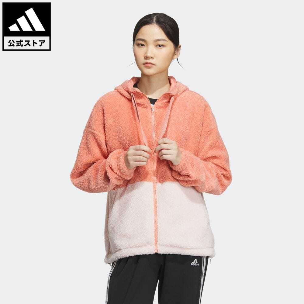 アディダス adidas 返品可 カラーブロック ルーズフィット ボア フルジップジャケット スポーツウェア レディース ウェア・服 アウター ジャケット 赤 レッド IK9864 上着 p0517