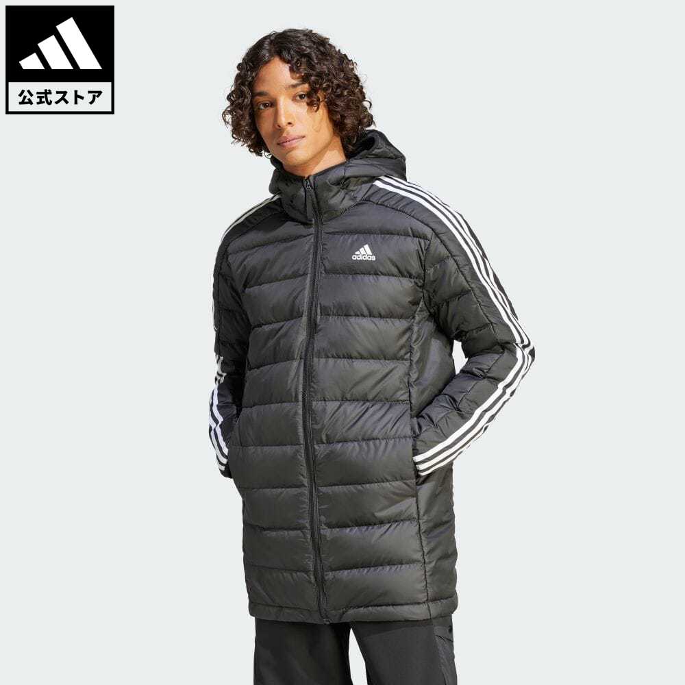 【公式】アディダス adidas 返品可 エッセンシャルズ スリーストライプス ライトダウン フード付きジャケット スポーツウェア メンズ ウェア・服 アウター ダウン 黒 ブラック HZ8522 ダウンジャケット 上着 p0517