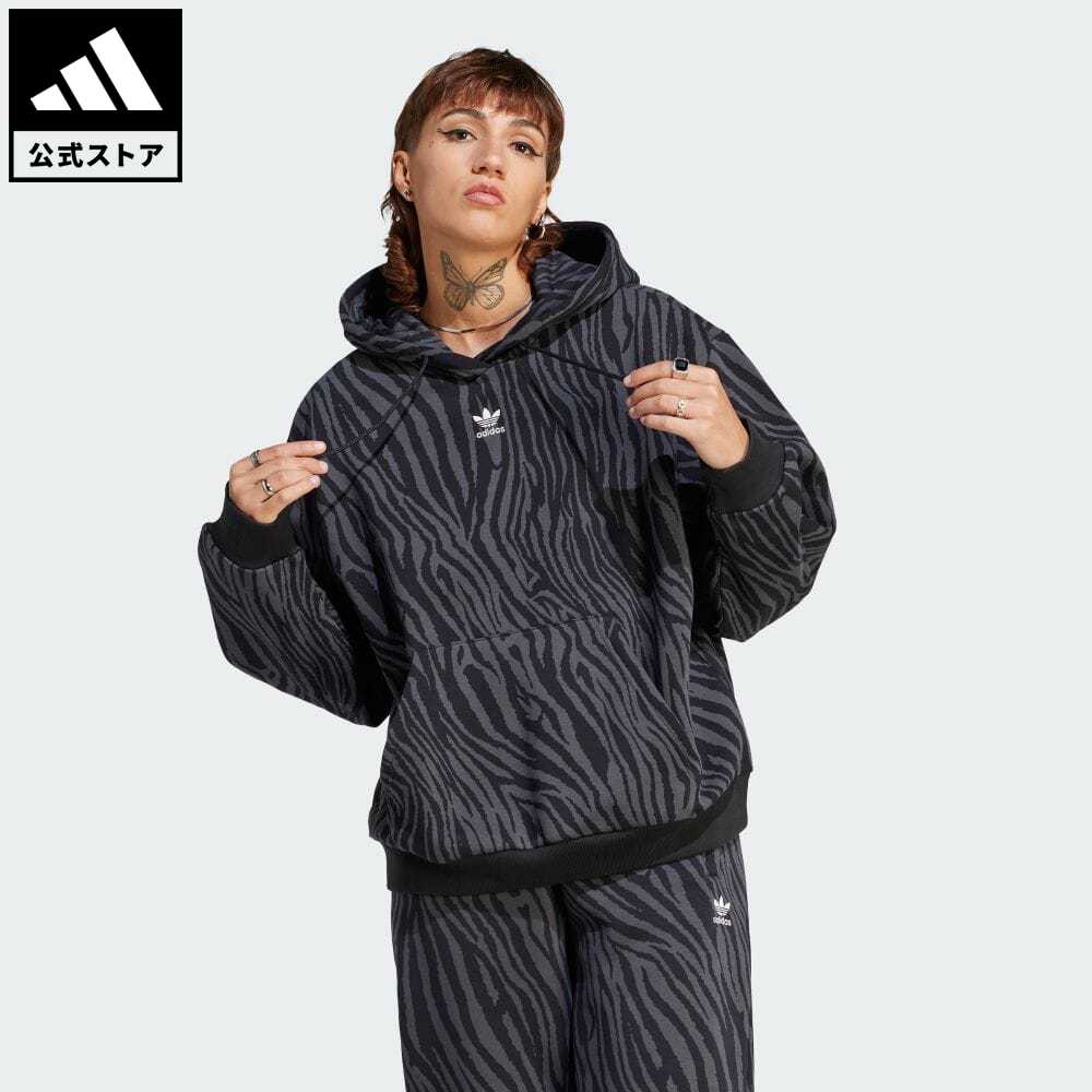 アディダス adidas 返品可 総柄ゼブラ アニマルプリント エッセンシャルズ パーカー オリジナルス レディース ウェア・服 トップス パーカー(フーディー) スウェット（トレーナー） グレー IJ5604 トレーナー p0604