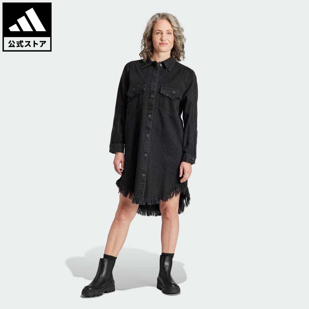 【公式】アディダス adidas 返品可 adidas Originals × KSENIASCHNAIDER フリンジシャツワンピース オリジナルス レディース ウェア・服 トップス シャツ 黒 ブラック IJ8342