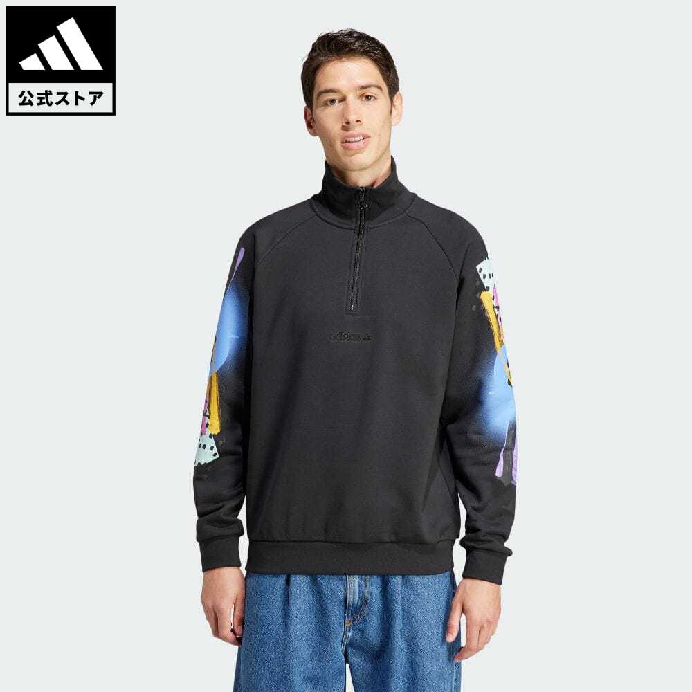 【1,000円OFFクーポン対象 10/31 10:00〜11/03 09:59】【公式】アディダス adidas 返品可 レトロ クォータージップジャケット オリジナルス メンズ ウェア・服 トップス スウェット（トレーナー） 黒 ブラック IN2374のサムネイル