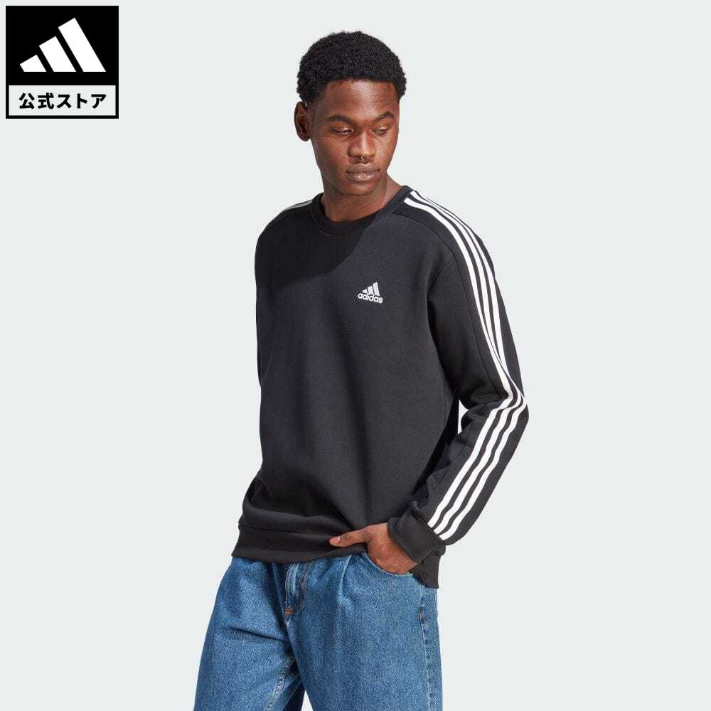 【公式】アディダス adidas 返品可 エッセンシャルズ フリース スリーストライプス スウェットシャツ スポーツウェア メンズ ウェア 服 トップス スウェット（トレーナー） 黒 ブラック IB4027