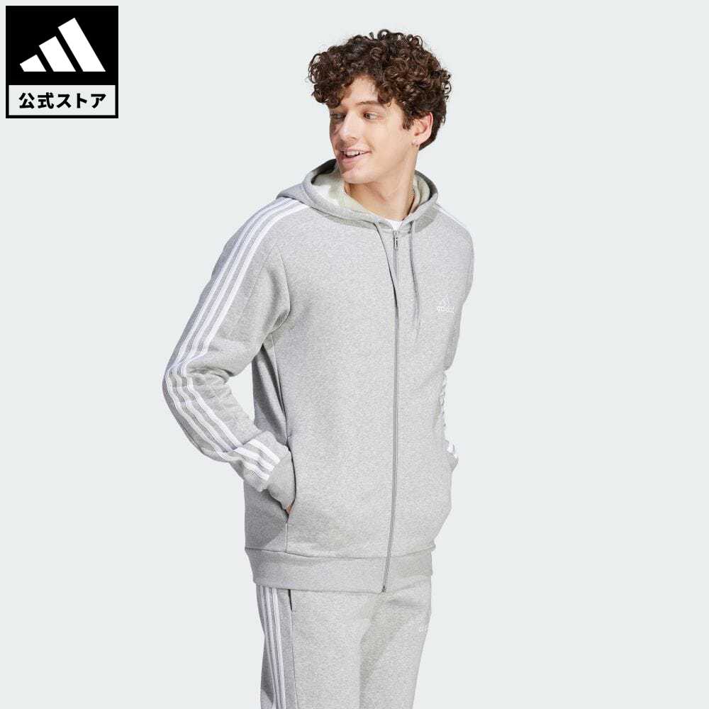 【20 OFFクーポン対象 5/17 10:00〜5/20 23:59】【公式】アディダス adidas 返品可 エッセンシャルズ フリース スリーストライプス フルジップパーカー スポーツウェア メンズ ウェア 服 トップス パーカー(フーディー) ジャージ グレー IJ6479 トレーナー p0517