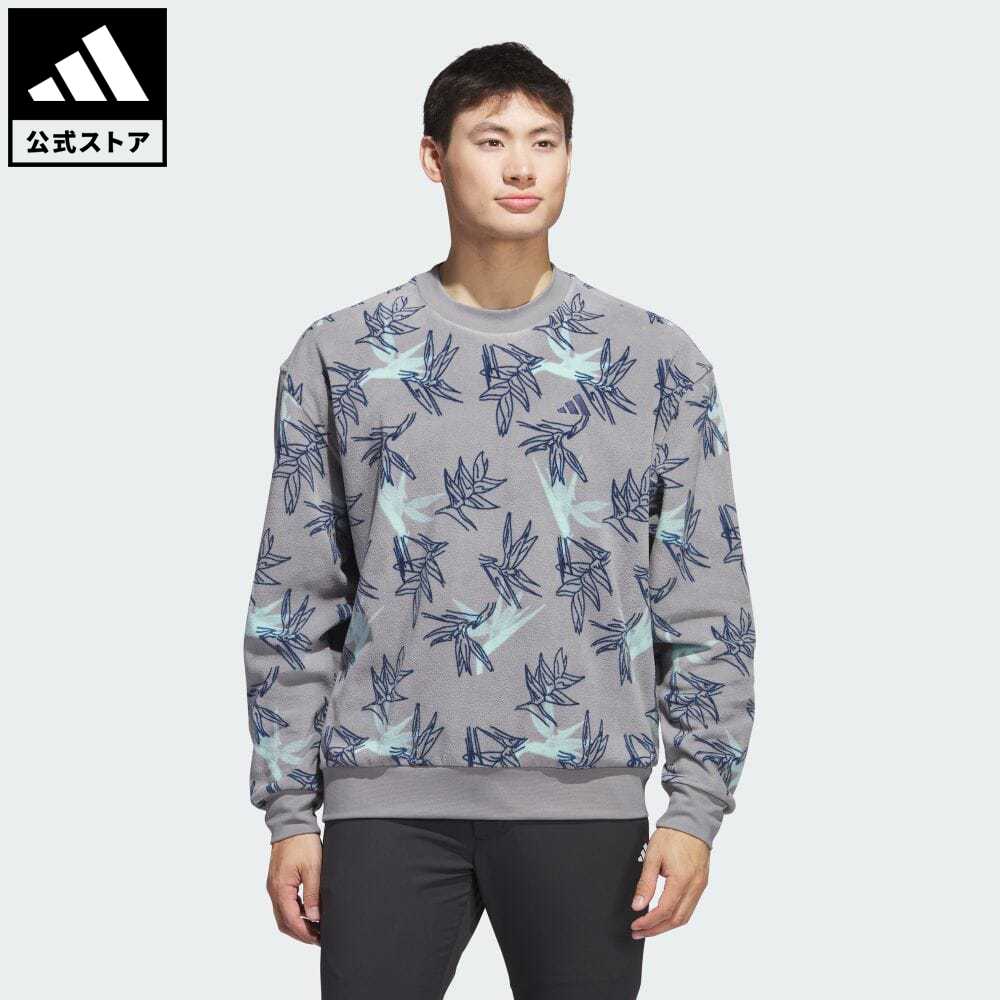 【公式】アディダス adidas 返品可 ゴルフ ノベルティープリント フリース 長袖プルオーバー メンズ ウェア 服 トップス スウェット（トレーナー） グレー HZ3196