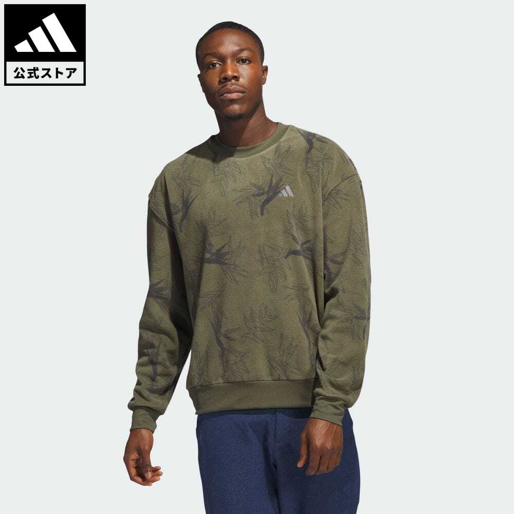 【公式】アディダス adidas 返品可 ゴルフ ノベルティープリント フリース 長袖プルオーバー メンズ ウェア 服 トップス スウェット（トレーナー） 緑 グリーン HZ3197