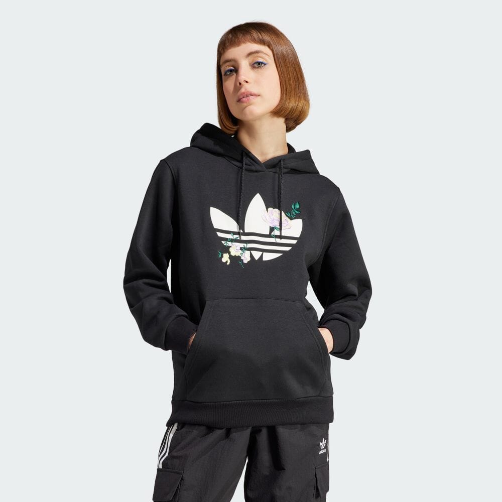 【20%OFFクーポン対象 5/9 10:00〜5/13 23:59】【公式】アディダス adidas 返品可 フラワー刺しゅうパーカー オリジナルス レディース ウェア・服 トップス パーカー(フーディー) スウェット（トレーナー） 黒 ブラック II3179 トレーナー 2