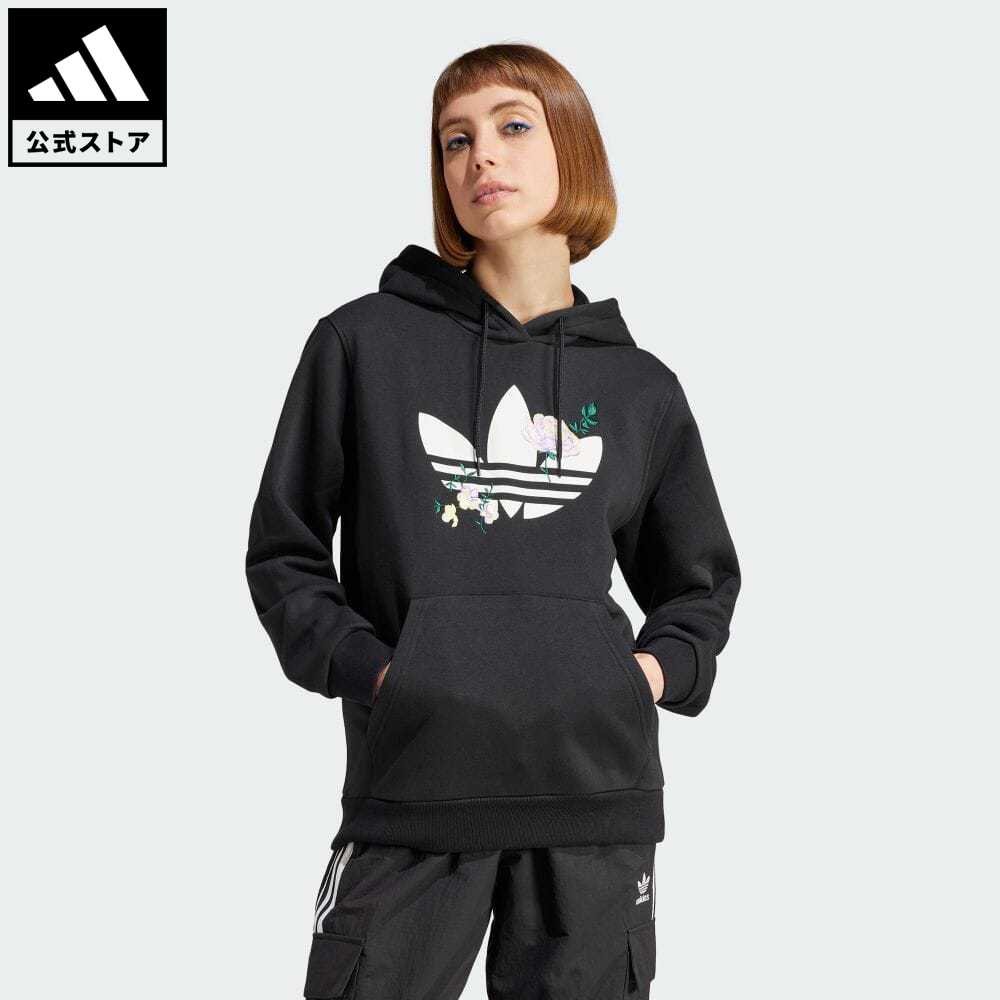 【20%OFFクーポン対象 5/9 10:00〜5/13 23:59】【公式】アディダス adidas 返品可 フラワー刺しゅうパーカー オリジナルス レディース ウェア・服 トップス パーカー(フーディー) スウェット（トレーナー） 黒 ブラック II3179 トレーナー 1