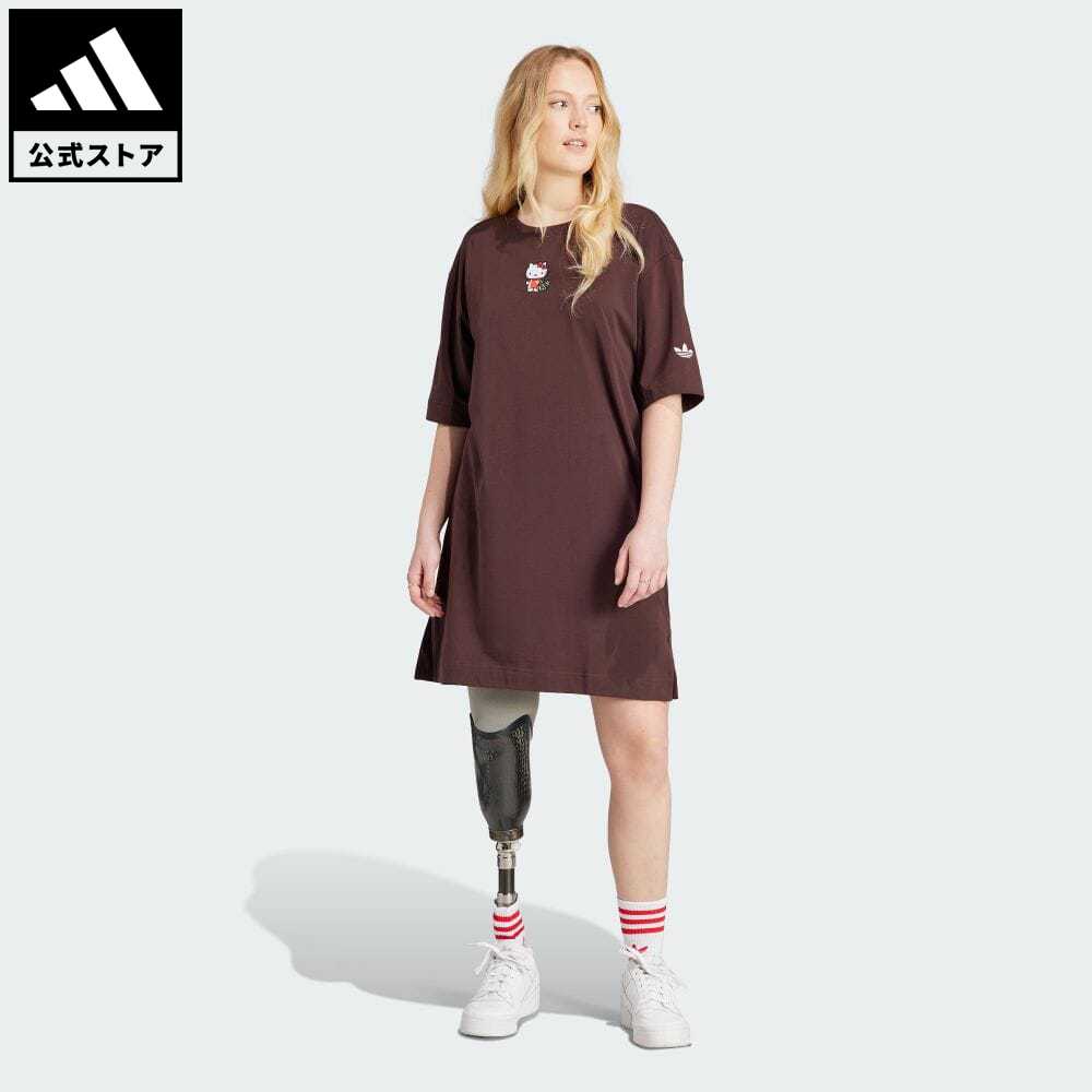 アディダス adidas 返品可 アディダス オリジナルス × ハローキティ半袖 Tシャツワンピース オリジナルス レディース ウェア・服 オールインワン ワンピース ブラウン IJ8278