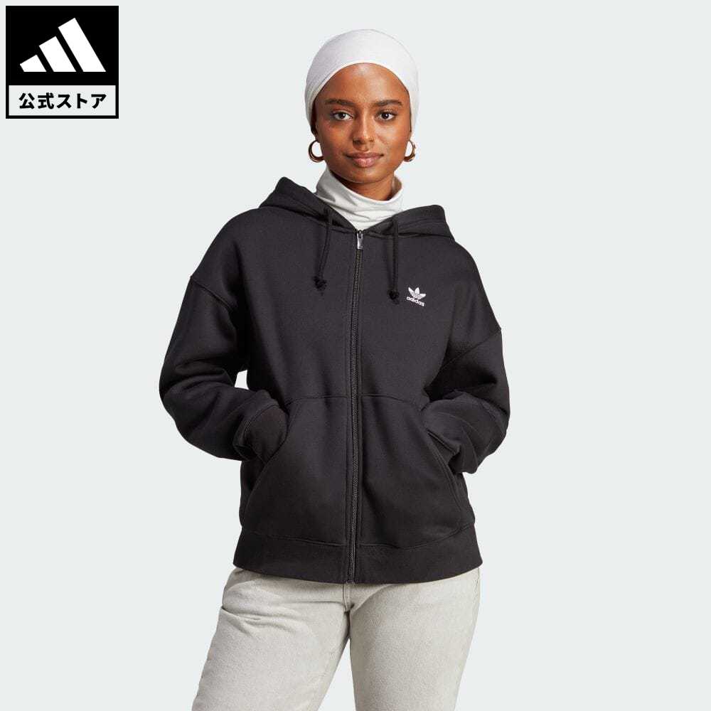 【公式】アディダス adidas 返品可 エッセンシャルズ フルジップパーカー オリジナルス レディース ウェア 服 トップス パーカー(フーディー) スウェット（トレーナー） 黒 ブラック IM1141 トレーナー