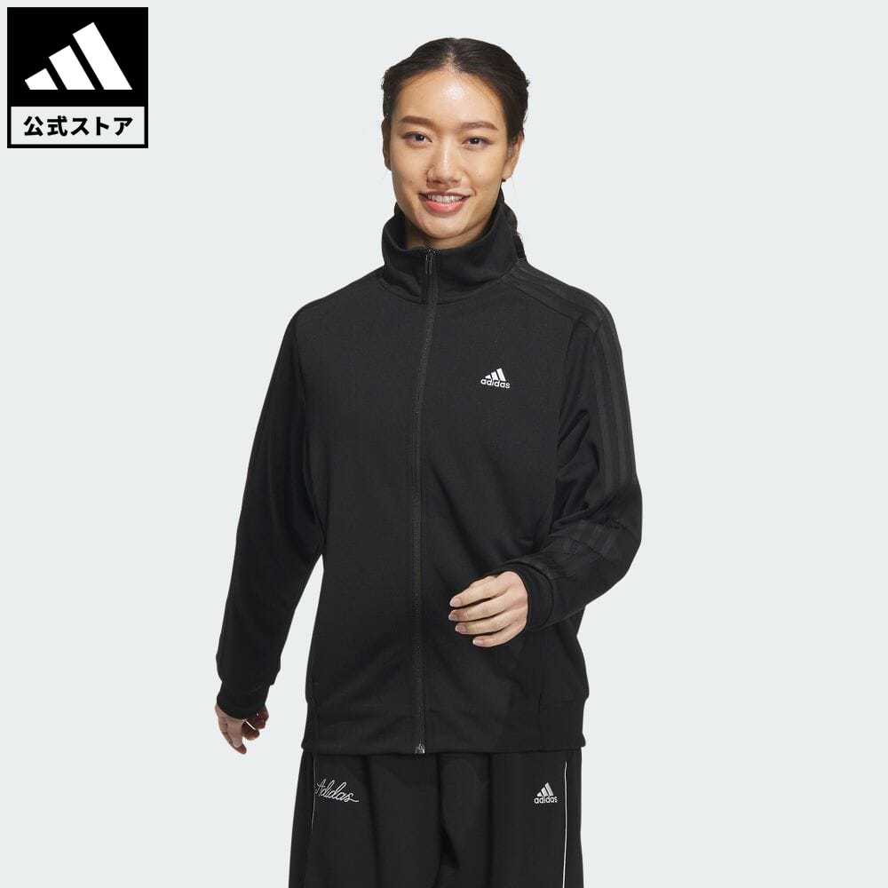 アディダス アウトドアジャケット レディース 【公式】アディダス adidas 返品可 シーズナル スポーツウェア スリーストライプス ルーズフィット ダブルニット トラックトップ スポーツウェア レディース ウェア・服 アウター ジャケット ジャージ 黒 ブラック IT6093 上着