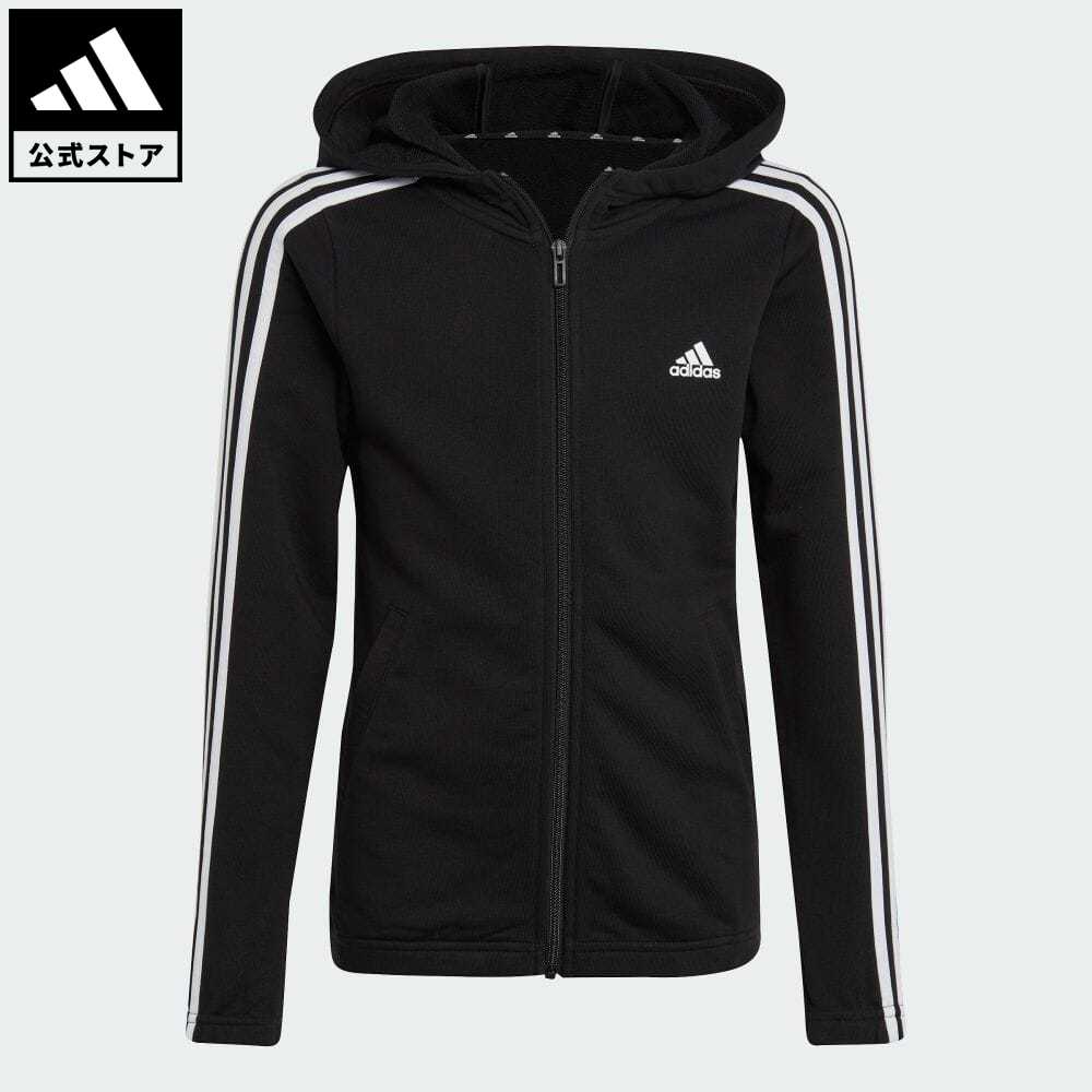 【公式】アディダス adidas 返品可 エッセンシャルズ スリーストライプス フルジップパーカー スポーツウェア キッズ／子供用 ウェア・服 トップス パーカー(フーディー) ジャージ 黒 ブラック IC3634 トレーナー es23fwのサムネイル