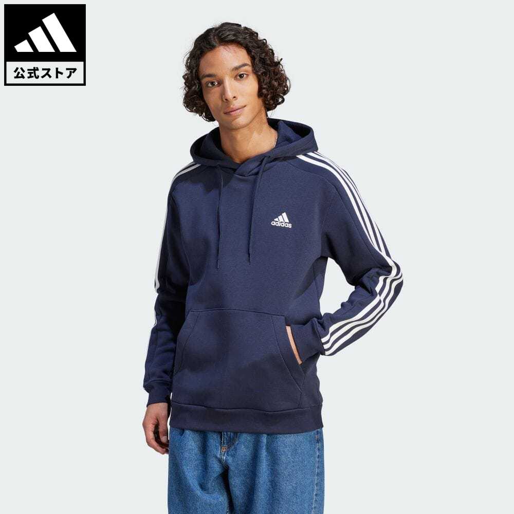 アディダス adidas 返品可 エッセンシャルズ フリース スリーストライプスパーカー スポーツウェア メンズ ウェア・服 トップス パーカー(フーディー) スウェット（トレーナー） 青 ブルー IJ6473 トレーナー