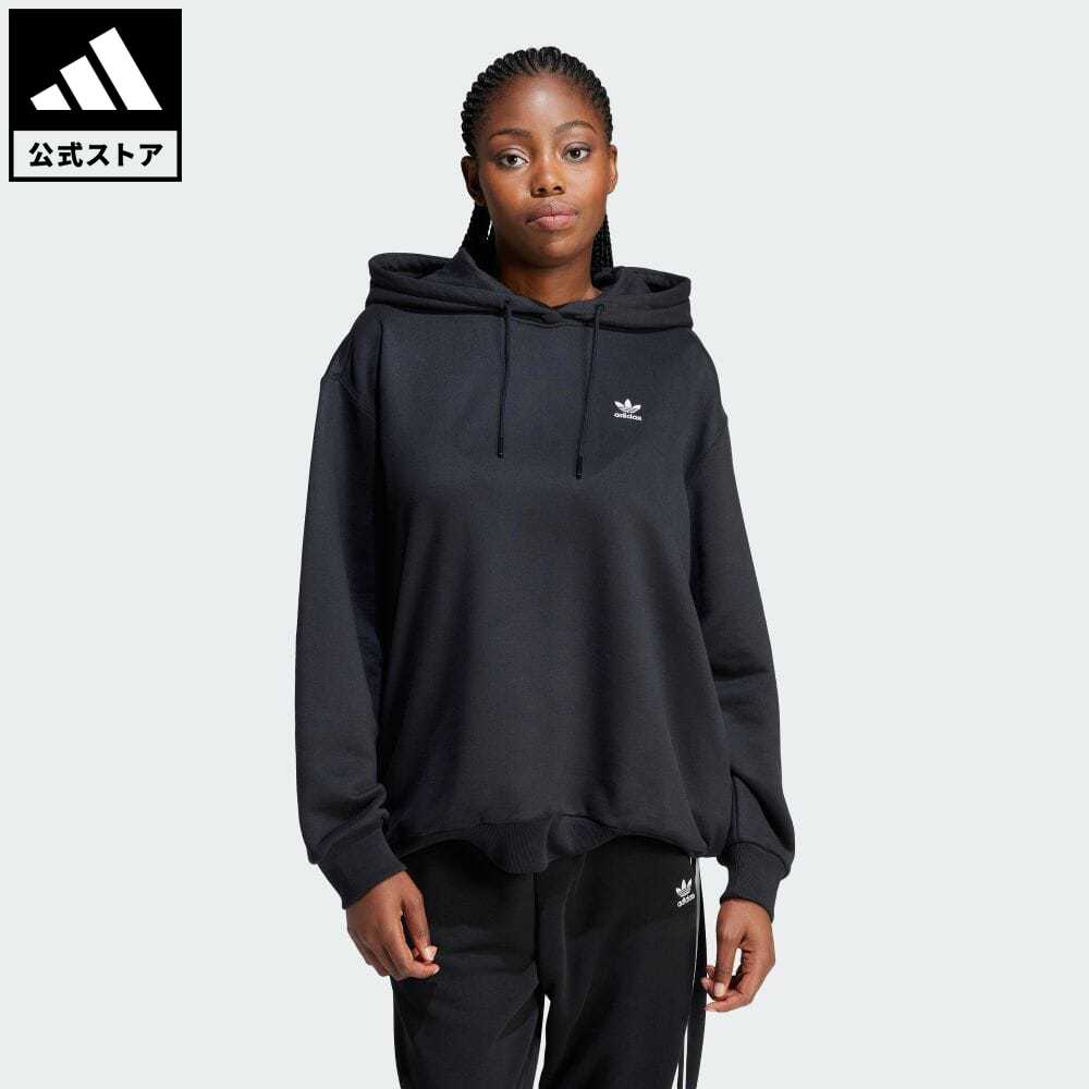 アディダス adidas 返品可 トレフォイル オーバーサイズパーカー オリジナルス レディース ウェア・服 トップス パーカー(フーディー) スウェット（トレーナー） 黒 ブラック IU2409 トレーナー p0517