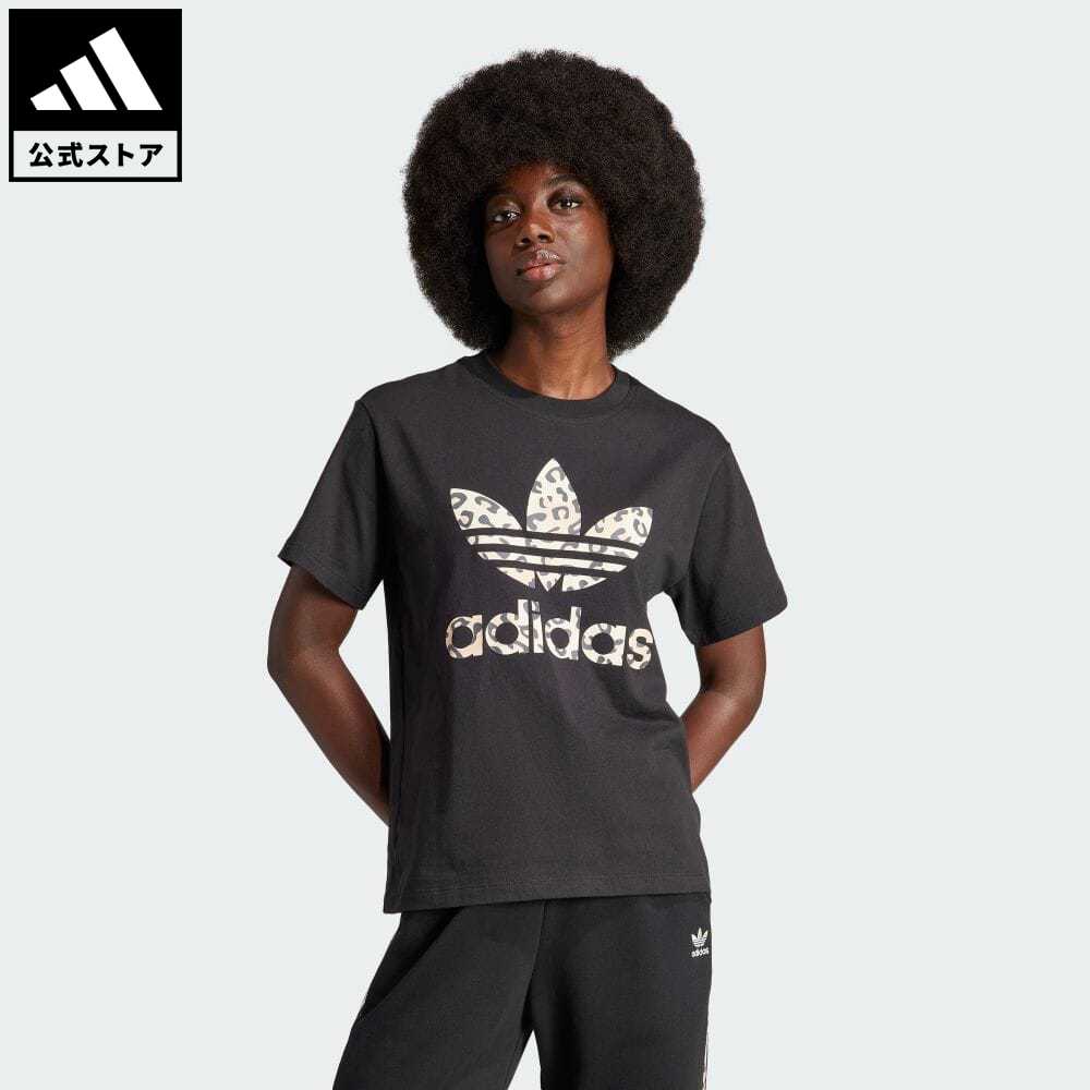 【20%OFFクーポン対象 5/17 10:00〜5/20 23:59】【公式】アディダス adidas 返品可 アディダス オリジナルス レオパード リュクス トレフォイル半袖Tシャツ オリジナルス レディース ウェア・服 トップス Tシャツ 黒 ブラック IY7055 半袖 p0517