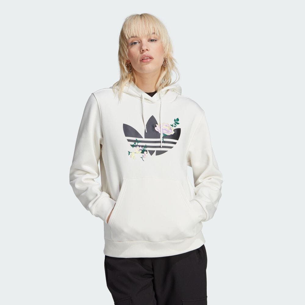 【20%OFFクーポン対象 5/9 10:00〜5/13 23:59】【公式】アディダス adidas 返品可 フラワー刺しゅうパーカー オリジナルス レディース ウェア・服 トップス パーカー(フーディー) スウェット（トレーナー） 白 ホワイト IL6518 トレーナー 2