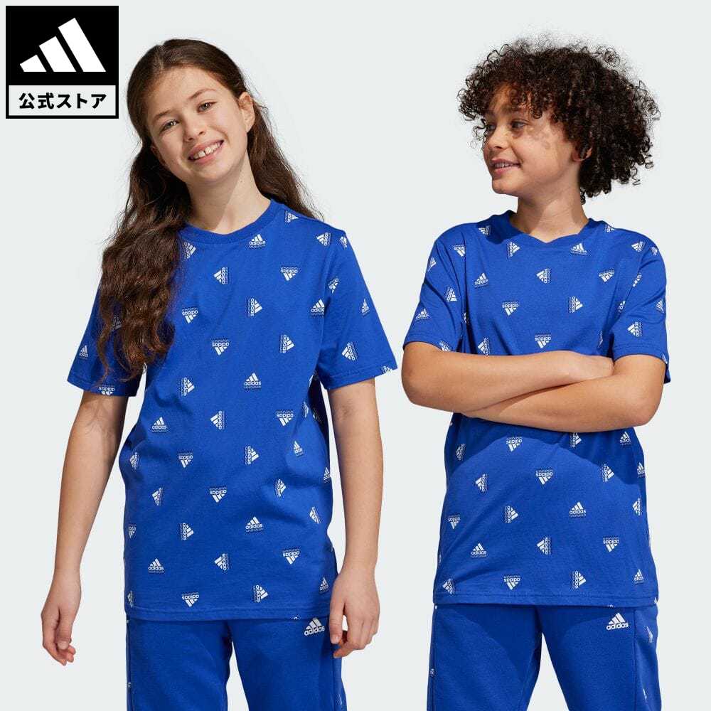 【公式】アディダス adidas 返品可 ブランド ラブ 総柄プリント 半袖Tシャツ スポーツウェア キッズ／子供用 ウェア・服 トップス Tシャツ 青 ブルー HR6347 半袖 p0620のサムネイル
