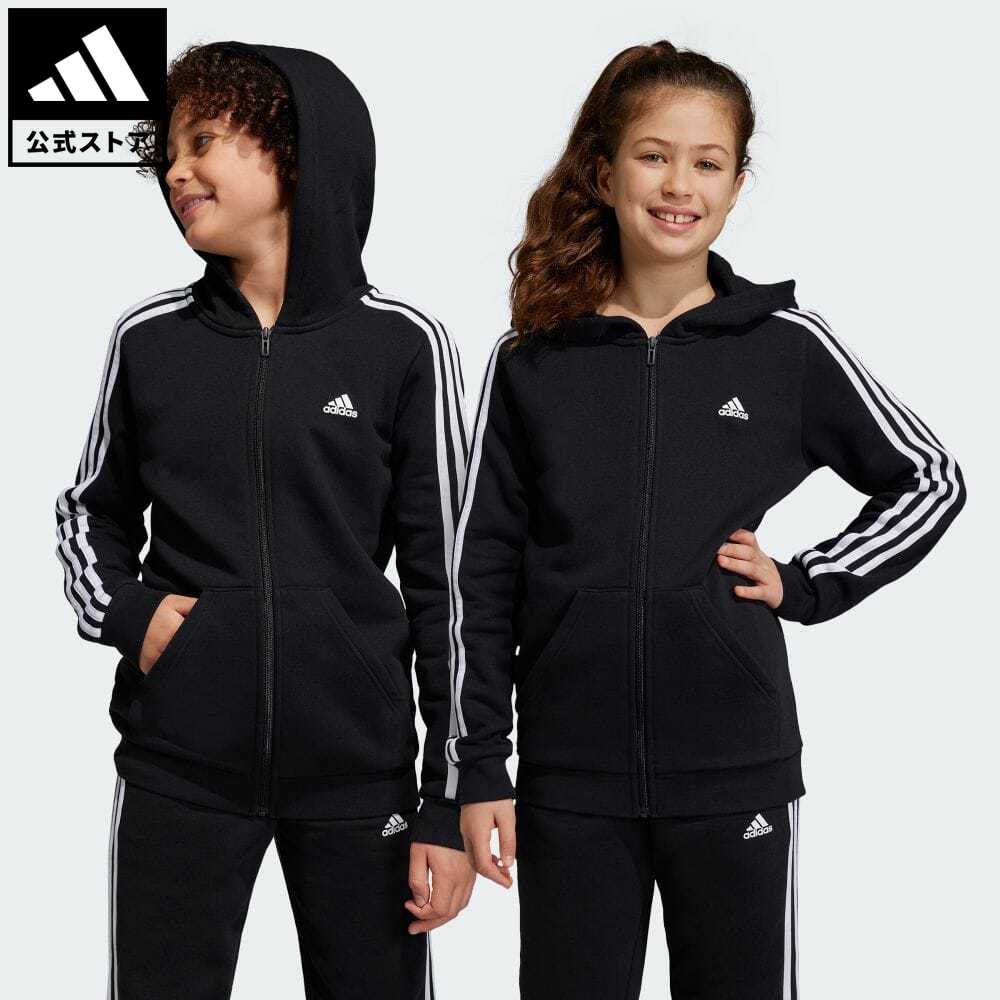 【60%OFF 6/4-6/11】【公式】アディダス adidas 返品可 エッセンシャルズ スリーストライプス フリース フルジップパーカー スポーツウェア キッズ／子供用 ウェア・服 トップス パーカー(フーディー) ジャージ 黒 ブラック HR6331 トレーナーのサムネイル