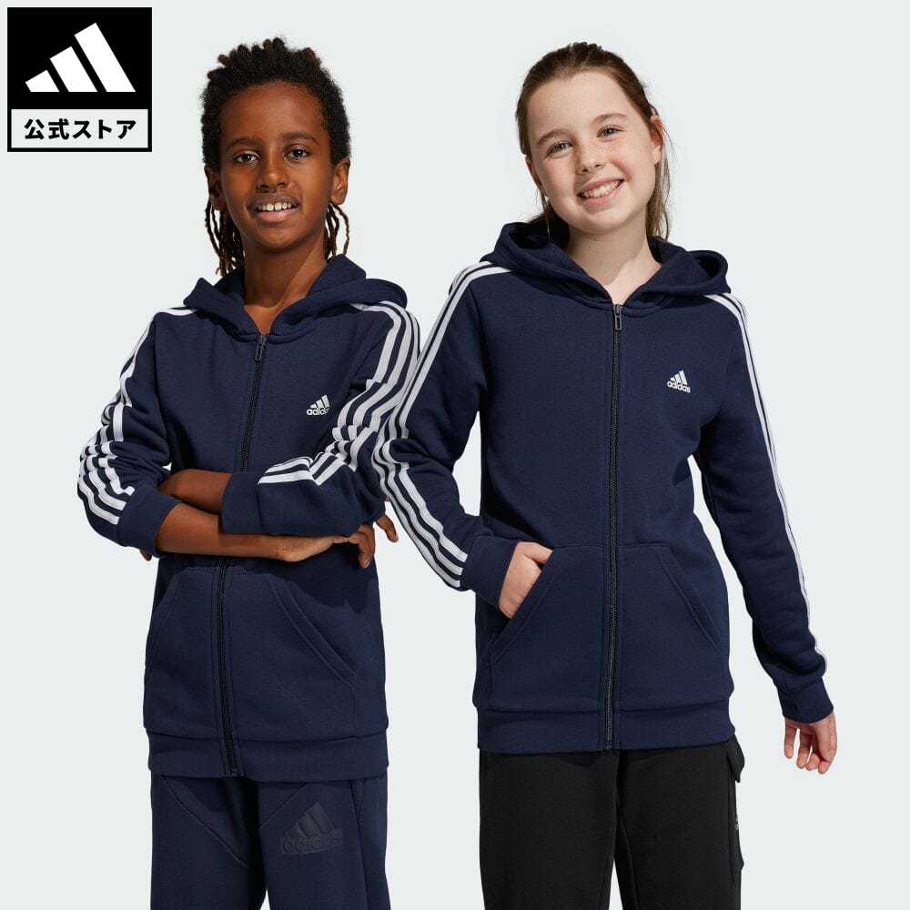 【60%OFF 6/4-6/11】【公式】アディダス adidas 返品可 エッセンシャルズ スリーストライプス フリース フルジップパーカー スポーツウェア キッズ／子供用 ウェア・服 トップス パーカー(フーディー) ジャージ 青 ブルー IC0600 トレーナーのサムネイル