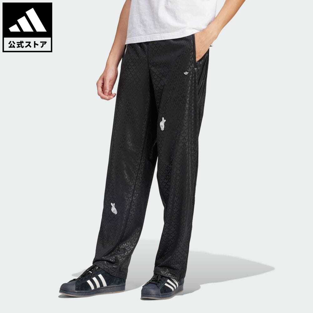 アディダス adidas 返品可 ミッキーマウス × Originals 刺しゅうモノグラム ファイヤーバード トラックパンツ オリジナルス メンズ ウェア・服 ボトムス ジャージ パンツ 黒 ブラック IY2277 下