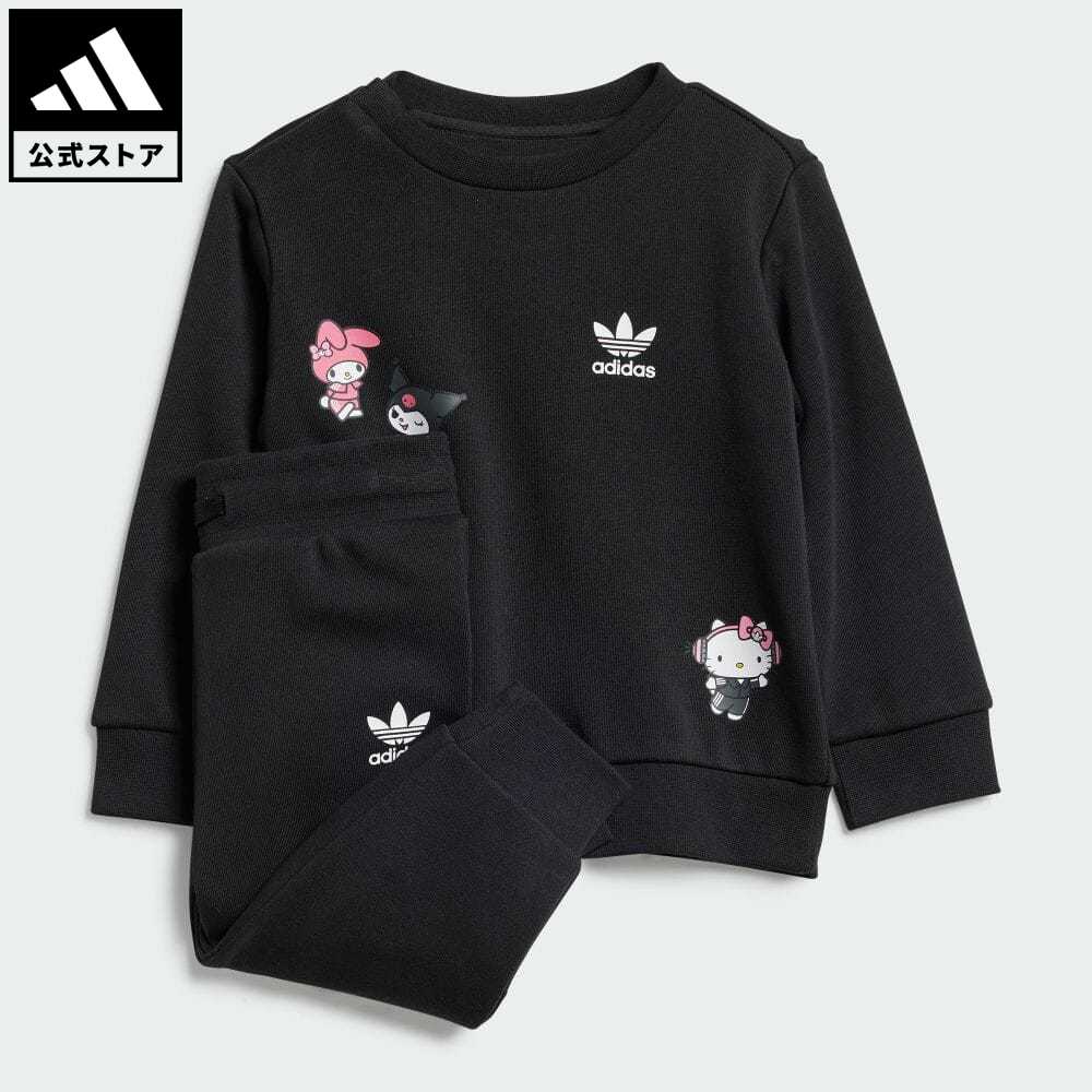 【公式】アディダス adidas 返品可 アディダス オリジナルス ハローキティ クルーネック セットアップ オリジナルス キッズ／子供用 ウェア・服 セットアップ ジャージ 黒 ブラック IR6790 上下