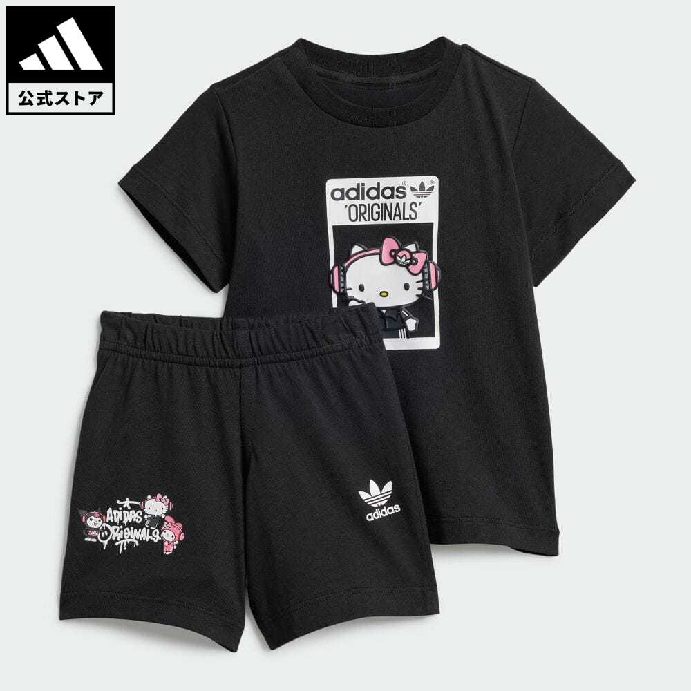 【公式】アディダス adidas 返品可 アディダス オリジナルス ハローキティ ショーツ & Tシャツ セットアップ オリジナルス キッズ／子供用 ウェア・服 セットアップ 黒 ブラック IR9759 上下