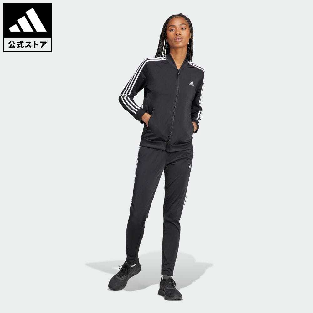 楽天adidas Online Shop 楽天市場店【1,000円OFFクーポン対象 6/4 20:00〜6/11 1:59】【公式】アディダス adidas 返品可 エッセンシャルズ スリーストライプス トラックスーツ スポーツウェア レディース ウェア・服 セットアップ ジャージ 黒 ブラック IJ8781 上下 p0604