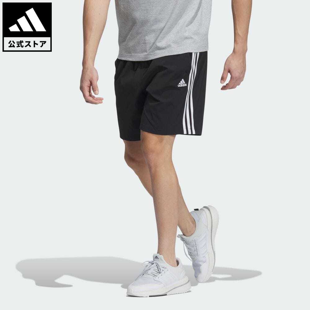 アディダス adidas 返品可 エッセンシャルズ プラス 3ストライプ ストレッチウーブンショーツ スポーツウェア メンズ ウェア・服 ボトムス ハーフパンツ 黒 ブラック JE6033 notp fd24 父の日