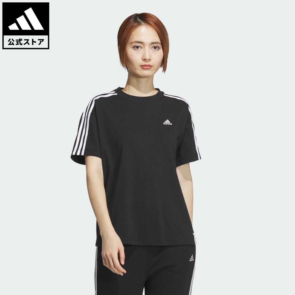 【公式】アディダス adidas 返品可 エッセンシャルズ プラス スリーストライプス 半袖Tシャツ スポーツウェア レディース ウェア・服 トップス Tシャツ 黒 ブラック JF1394 半袖 notp sucp